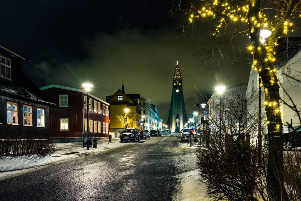 Reykjavík main street at night