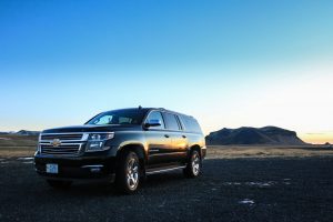 Chevrolet Suburban SUV in the sunset in Iceland