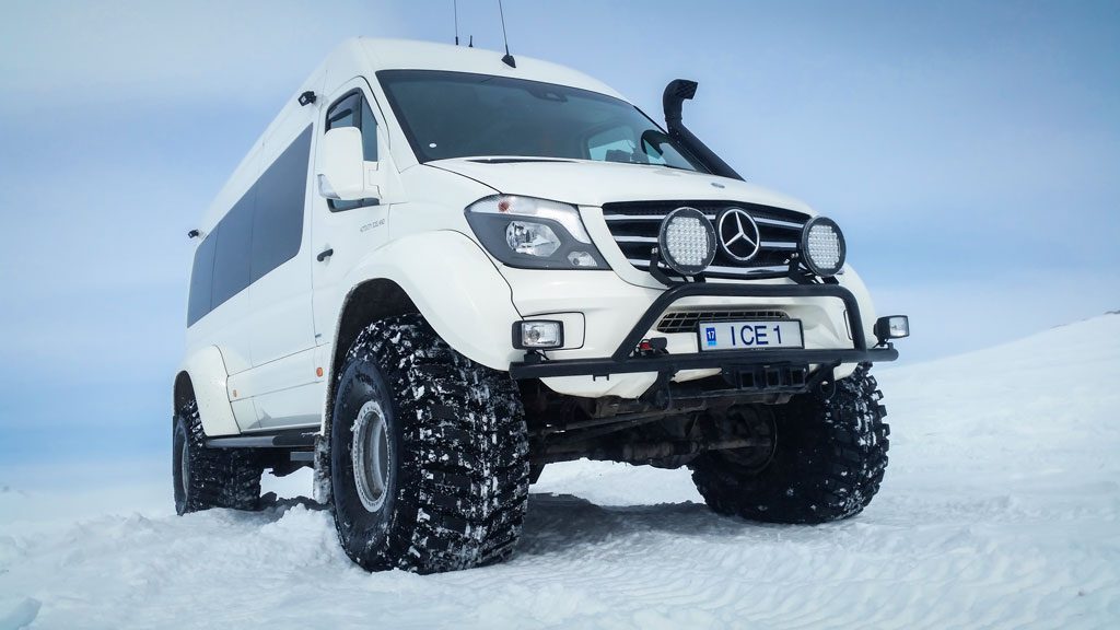 Mercedes Benz Sprinted on a winter super jeep tour in Iceland