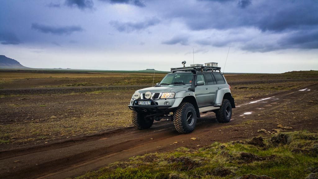 Nissan Patrol Jeep on the road in Iceland