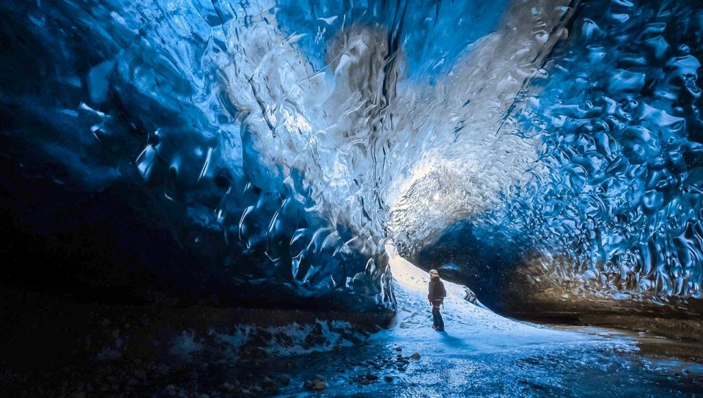 Visiting a natural ice cave in Iceland