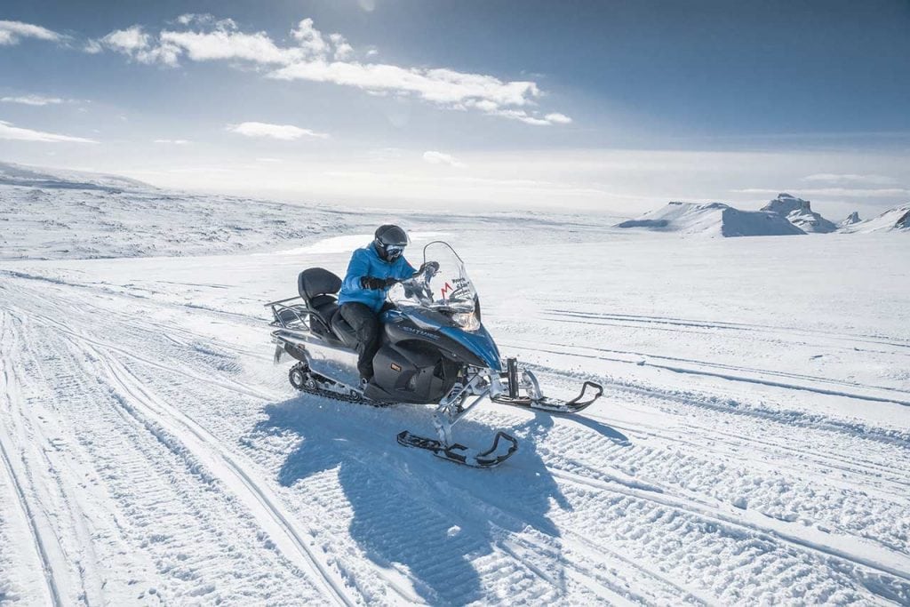 Riding a snowmobile on Langjokull glacier