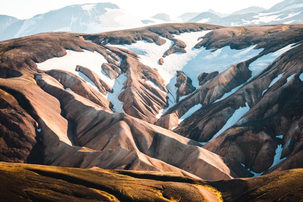 Vast landscape of the multicolored mountains in Landmannalaugar, Iceland Highlands.