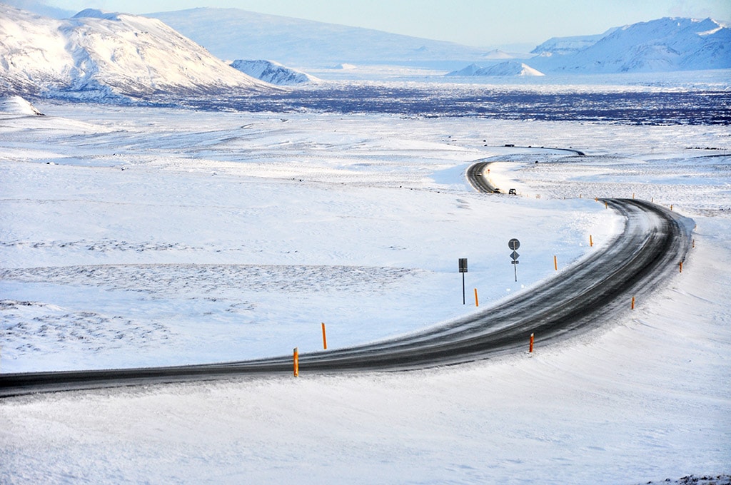 snowy road in Iceland in January