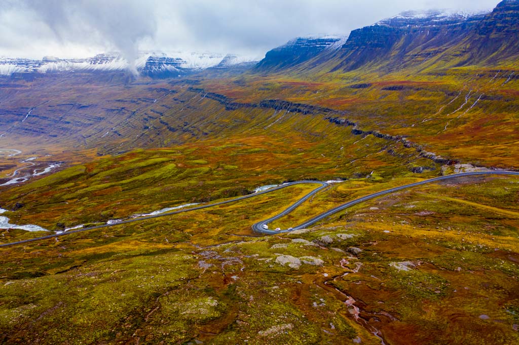 Mountain pass to Seydisrjördur in East Iceland  in Autumn