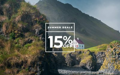 Breathtaking Icelandic mountain view, featuring summer deals with up to 15% off on selected tours.
