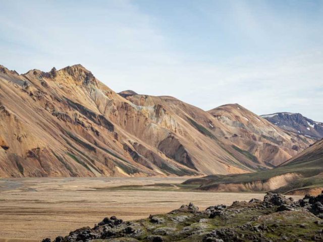 Vast landscape of the multicolored mountains in Landmannalaugar, Iceland Highlands.