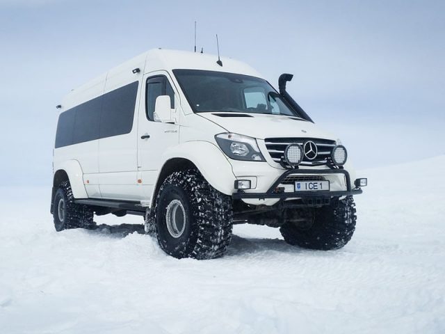 Our Mercedes Super Jeep on the glacier